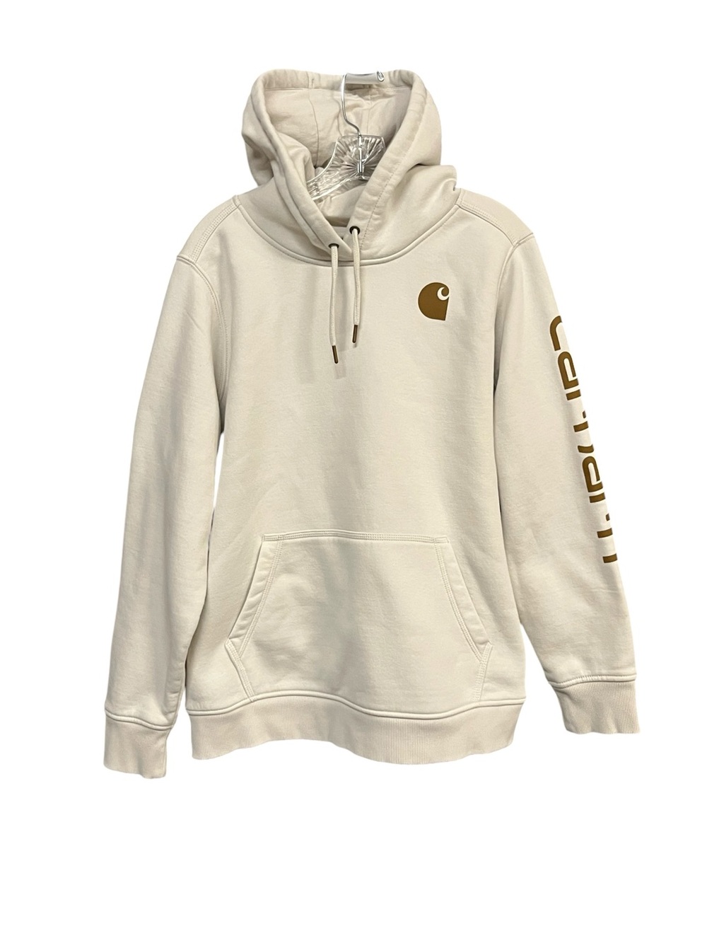 Carhartt Women’s XL Relaxed Fit Logo Sleeve Hoodie Cream Pullover Fleece